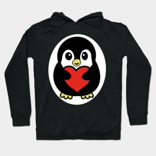 Bold and Bright Penguin With Red Heart Hoodie